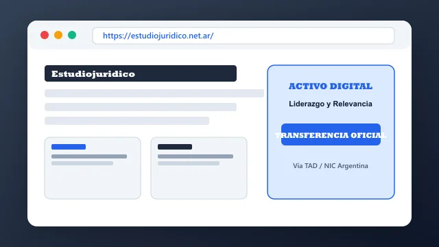 Vista del activo digital estratégico estudiojuridico.net.ar y transferencia formal